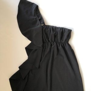 trf - One Shoulder Black Ruffle Dress